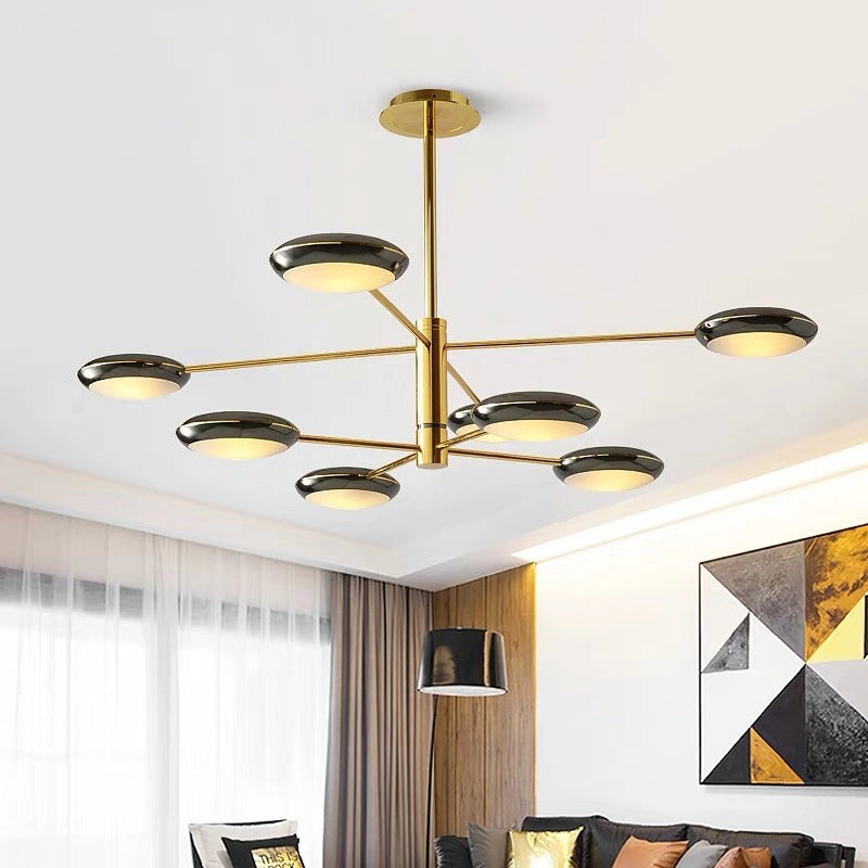 Starburst Chandelier Lighting with Black/Silver Drum Shade Postmodern 3/4/5 Heads Metal Hanging Ceiling Light for Living Room 8 Black Clearhalo 'Ceiling Lights' 'Chandeliers' 'Modern Chandeliers' 'Modern' Lighting' 1044004