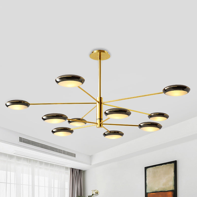 Starburst Chandelier Lighting with Black/Silver Drum Shade Postmodern 3/4/5 Heads Metal Hanging Ceiling Light for Living Room 10 Black Clearhalo 'Ceiling Lights' 'Chandeliers' 'Modern Chandeliers' 'Modern' Lighting' 1044009