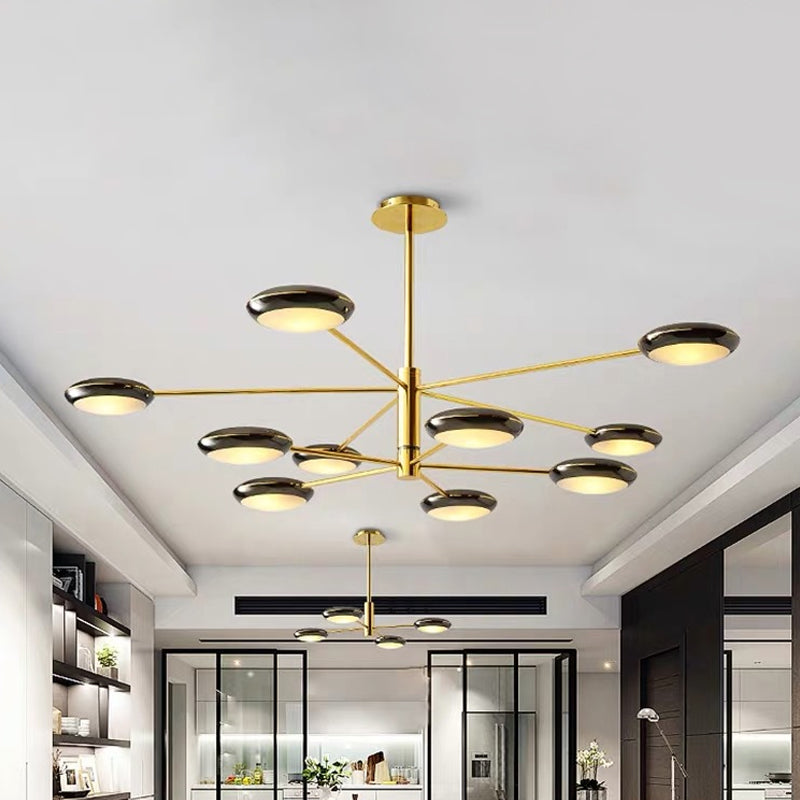 Starburst Chandelier Lighting with Black/Silver Drum Shade Postmodern 3/4/5 Heads Metal Hanging Ceiling Light for Living Room Clearhalo 'Ceiling Lights' 'Chandeliers' 'Modern Chandeliers' 'Modern' Lighting' 1044010