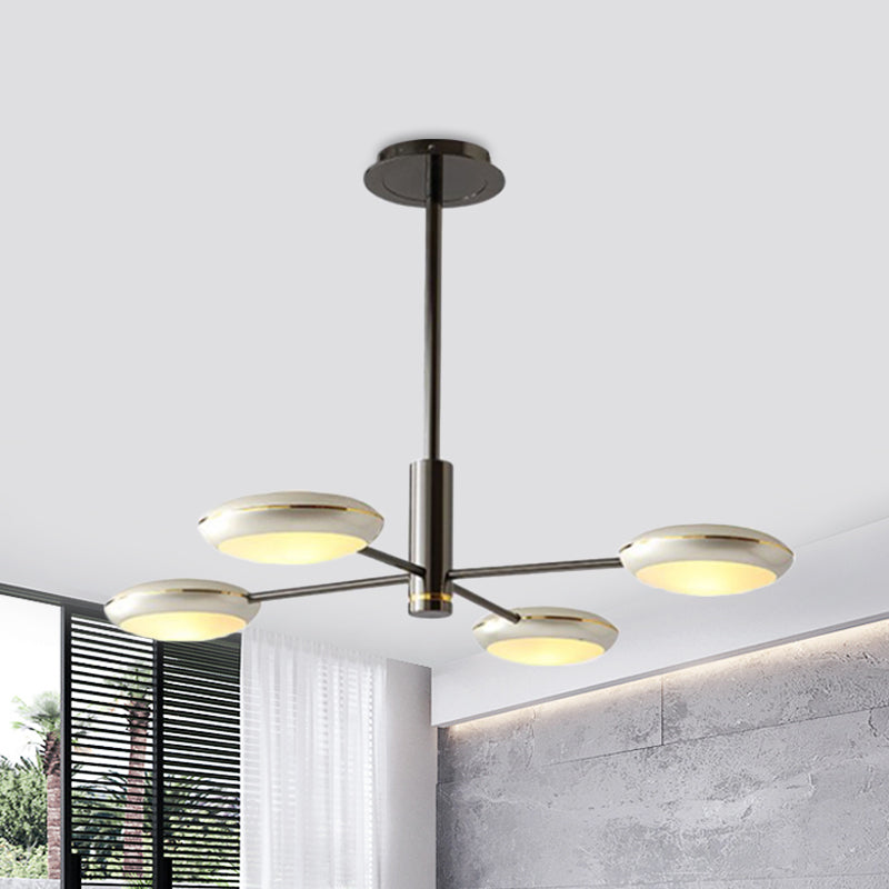 Starburst Chandelier Lighting with Black/Silver Drum Shade Postmodern 3/4/5 Heads Metal Hanging Ceiling Light for Living Room 4 Silver Clearhalo 'Ceiling Lights' 'Chandeliers' 'Modern Chandeliers' 'Modern' Lighting' 1044018