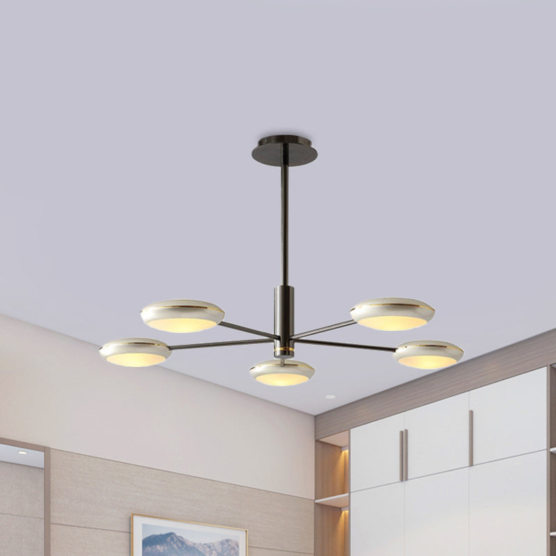 Starburst Chandelier Lighting with Black/Silver Drum Shade Postmodern 3/4/5 Heads Metal Hanging Ceiling Light for Living Room Clearhalo 'Ceiling Lights' 'Chandeliers' 'Modern Chandeliers' 'Modern' Lighting' 1044023