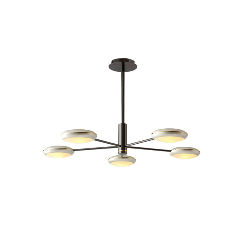 Starburst Chandelier Lighting with Black/Silver Drum Shade Postmodern 3/4/5 Heads Metal Hanging Ceiling Light for Living Room Clearhalo 'Ceiling Lights' 'Chandeliers' 'Modern Chandeliers' 'Modern' Lighting' 1044024