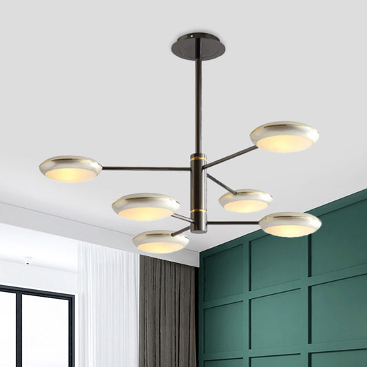Starburst Chandelier Lighting with Black/Silver Drum Shade Postmodern 3/4/5 Heads Metal Hanging Ceiling Light for Living Room 6 Silver Clearhalo 'Ceiling Lights' 'Chandeliers' 'Modern Chandeliers' 'Modern' Lighting' 1044026