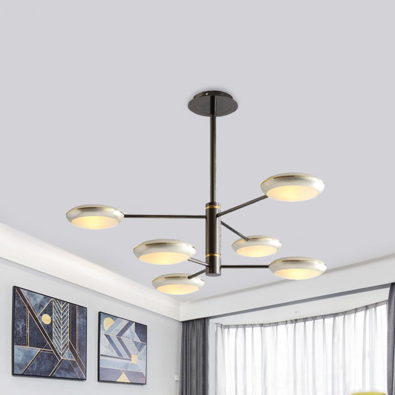 Starburst Chandelier Lighting with Black/Silver Drum Shade Postmodern 3/4/5 Heads Metal Hanging Ceiling Light for Living Room Clearhalo 'Ceiling Lights' 'Chandeliers' 'Modern Chandeliers' 'Modern' Lighting' 1044027