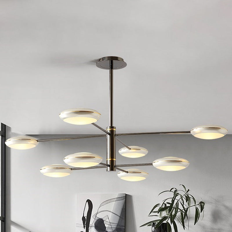 Starburst Chandelier Lighting with Black/Silver Drum Shade Postmodern 3/4/5 Heads Metal Hanging Ceiling Light for Living Room 8 Silver Clearhalo 'Ceiling Lights' 'Chandeliers' 'Modern Chandeliers' 'Modern' Lighting' 1044030