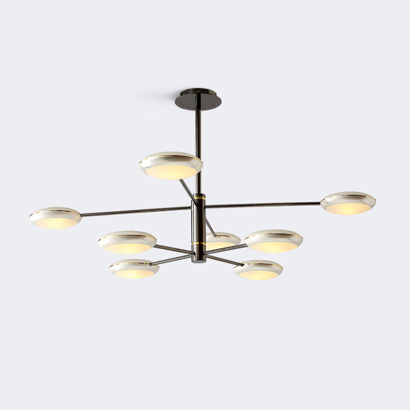 Starburst Chandelier Lighting with Black/Silver Drum Shade Postmodern 3/4/5 Heads Metal Hanging Ceiling Light for Living Room Clearhalo 'Ceiling Lights' 'Chandeliers' 'Modern Chandeliers' 'Modern' Lighting' 1044033