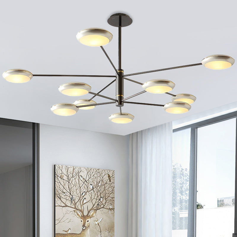 Starburst Chandelier Lighting with Black/Silver Drum Shade Postmodern 3/4/5 Heads Metal Hanging Ceiling Light for Living Room 10 Silver Clearhalo 'Ceiling Lights' 'Chandeliers' 'Modern Chandeliers' 'Modern' Lighting' 1044034