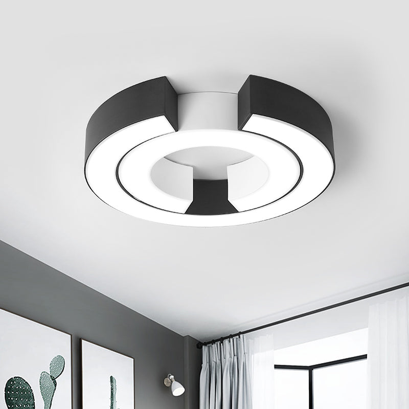 Black Double C Shaped Ceiling Mount Light Fixture Simple Metal LED Flush Mount Lamp for Office in Warm/White, 19.5"/23.5" Wide Black Clearhalo 'Ceiling Lights' 'Close To Ceiling Lights' 'Close to ceiling' 'Flush mount' Lighting' 1044038