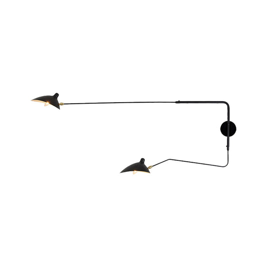 1/2-Light Living Room Wall Sconce with Curved Arm Metallic Shade Modern Style Black/White Wall Mounted Lamp Clearhalo 'Cast Iron' 'Glass' 'Industrial' 'Modern wall lights' 'Modern' 'Tiffany' 'Traditional wall lights' 'Wall Lamps & Sconces' 'Wall Lights' Lighting' 1044052