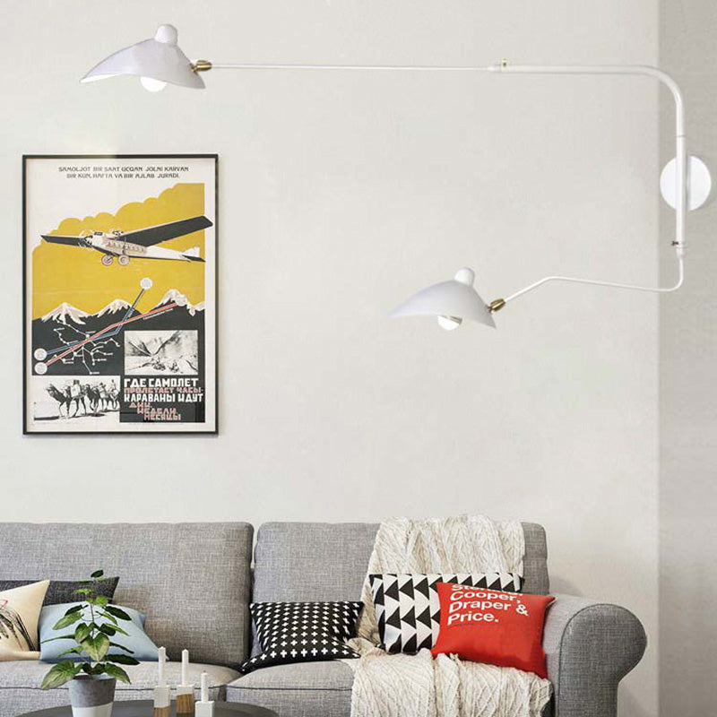 1/2-Light Living Room Wall Sconce with Curved Arm Metallic Shade Modern Style Black/White Wall Mounted Lamp White Clearhalo 'Cast Iron' 'Glass' 'Industrial' 'Modern wall lights' 'Modern' 'Tiffany' 'Traditional wall lights' 'Wall Lamps & Sconces' 'Wall Lights' Lighting' 1044058