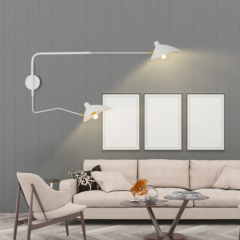 1/2-Light Living Room Wall Sconce with Curved Arm Metallic Shade Modern Style Black/White Wall Mounted Lamp Clearhalo 'Cast Iron' 'Glass' 'Industrial' 'Modern wall lights' 'Modern' 'Tiffany' 'Traditional wall lights' 'Wall Lamps & Sconces' 'Wall Lights' Lighting' 1044059