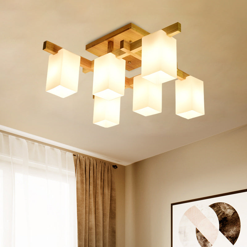 Milk Glass Cuboid Ceiling Lamp Contemporary 4/6/8 Lights LED Flush Ceiling Light in White for Living Room Clearhalo 'Ceiling Lights' 'Close To Ceiling Lights' 'Close to ceiling' 'Semi-flushmount' Lighting' 1044084