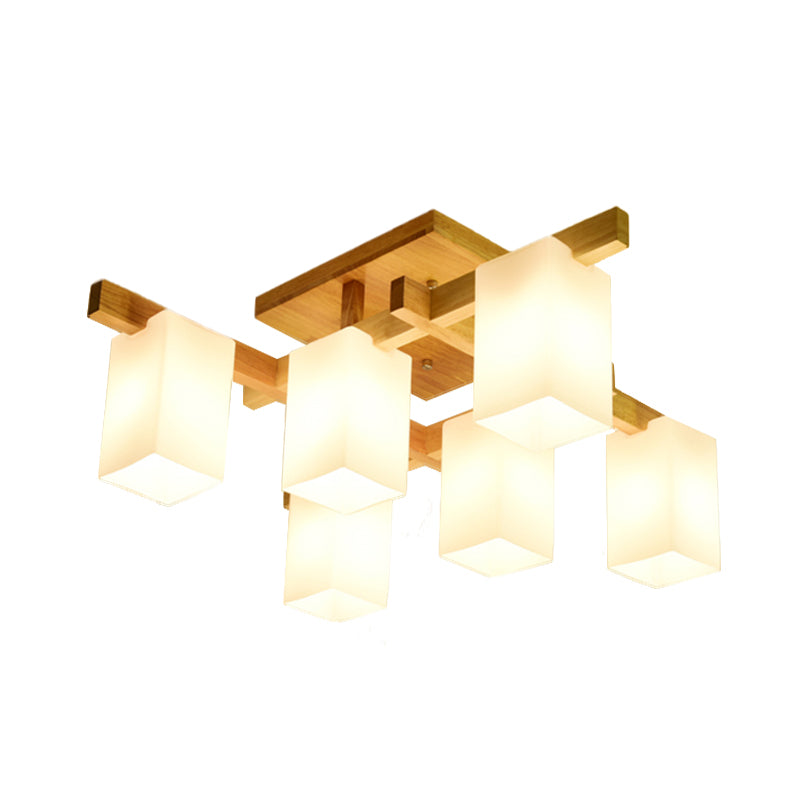 Milk Glass Cuboid Ceiling Lamp Contemporary 4/6/8 Lights LED Flush Ceiling Light in White for Living Room Clearhalo 'Ceiling Lights' 'Close To Ceiling Lights' 'Close to ceiling' 'Semi-flushmount' Lighting' 1044085