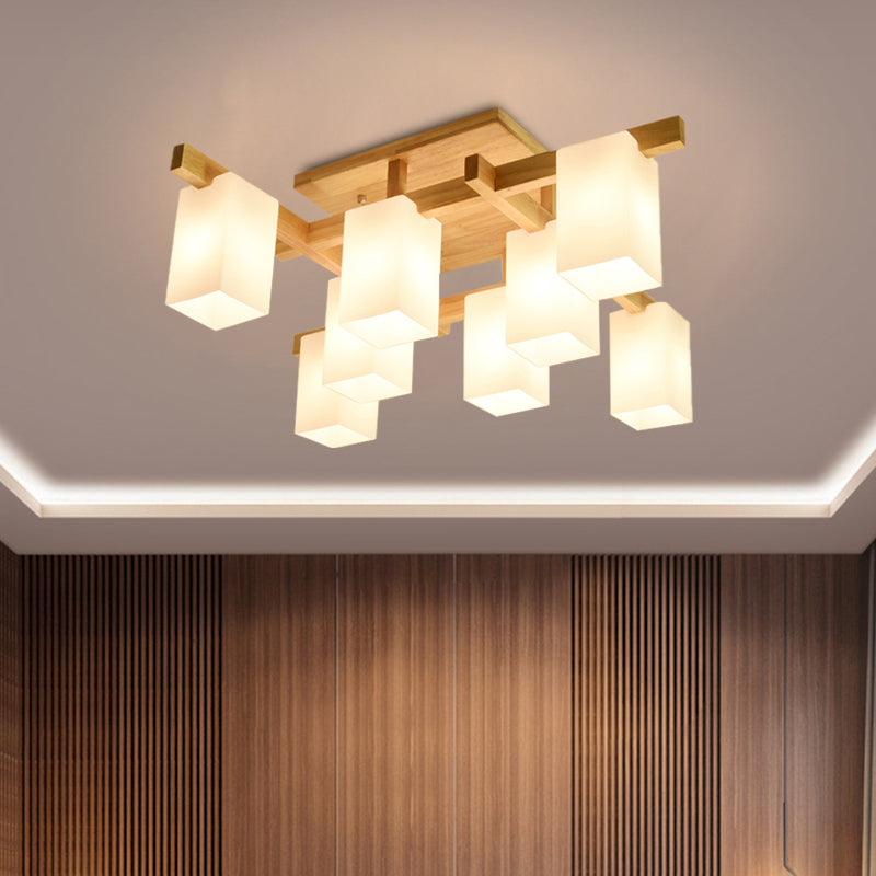 Milk Glass Cuboid Ceiling Lamp Contemporary 4/6/8 Lights LED Flush Ceiling Light in White for Living Room Clearhalo 'Ceiling Lights' 'Close To Ceiling Lights' 'Close to ceiling' 'Semi-flushmount' Lighting' 1044088