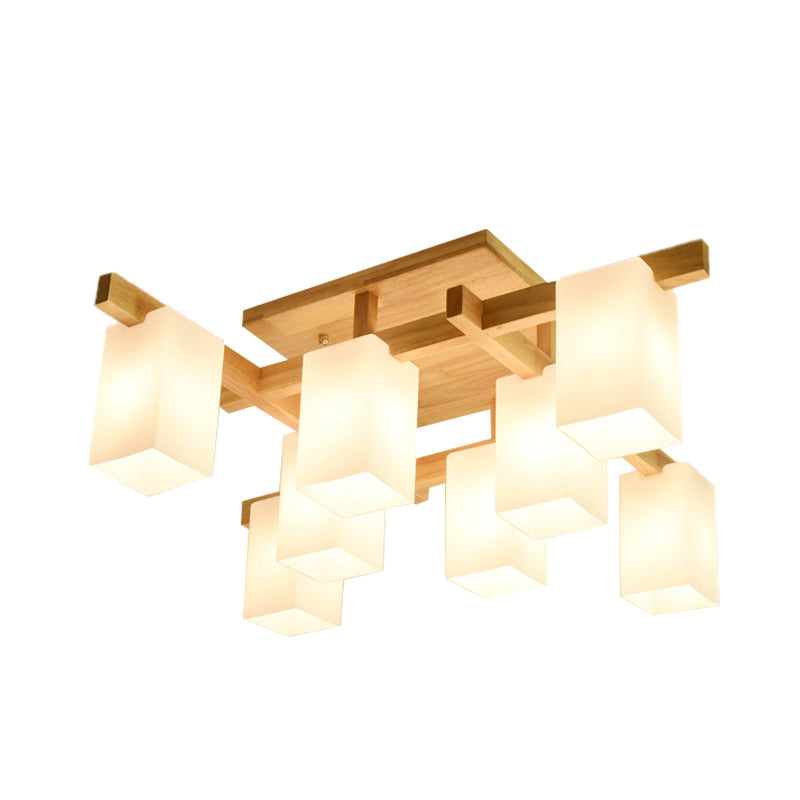 Milk Glass Cuboid Ceiling Lamp Contemporary 4/6/8 Lights LED Flush Ceiling Light in White for Living Room Clearhalo 'Ceiling Lights' 'Close To Ceiling Lights' 'Close to ceiling' 'Semi-flushmount' Lighting' 1044089