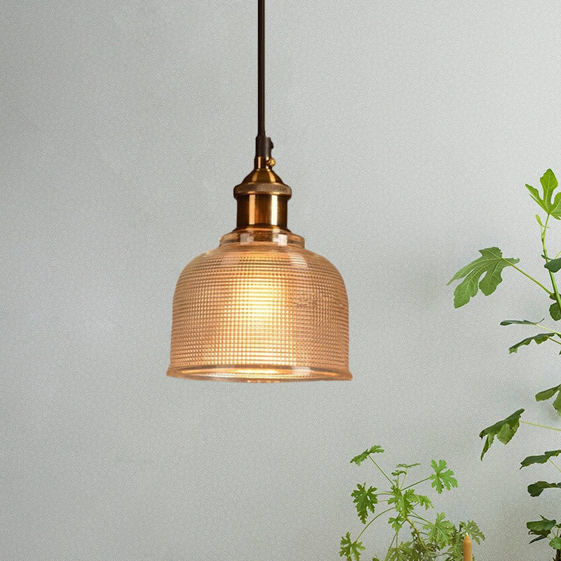 Traditional Cup Shaped Pendant Light Ridged Glass 1 Light Hanging Lamp for Balcony Kitchen Clearhalo 'Ceiling Lights' 'Glass shade' 'Glass' 'Modern Pendants' 'Modern' 'Pendant Lights' 'Pendants' Lighting' 1044092