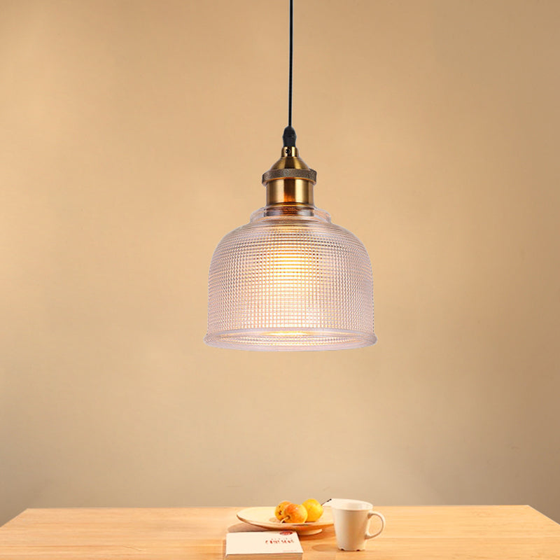 Traditional Cup Shaped Pendant Light Ridged Glass 1 Light Hanging Lamp for Balcony Kitchen Clear Clearhalo 'Ceiling Lights' 'Glass shade' 'Glass' 'Modern Pendants' 'Modern' 'Pendant Lights' 'Pendants' Lighting' 1044096