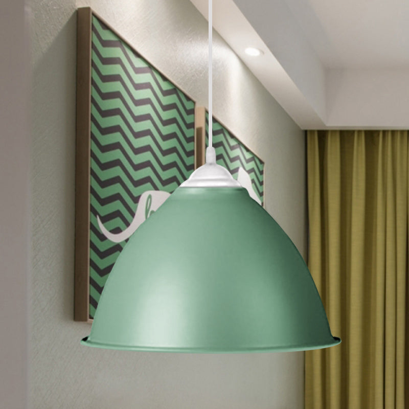 Industrial Dome Shade Pendant Light 1 Light Aluminum Ceiling Fixture in Frosted Green/Yellow for Dining Room Green Clearhalo 'Ceiling Lights' 'Modern Pendants' 'Modern' 'Pendant Lights' 'Pendants' Lighting' 1044102