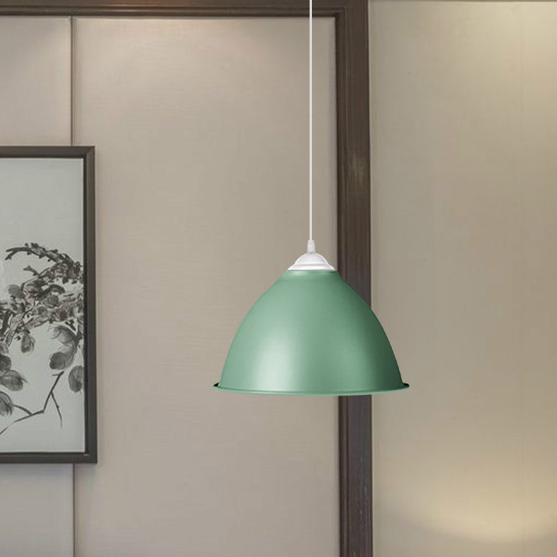 Industrial Dome Shade Pendant Light 1 Light Aluminum Ceiling Fixture in Frosted Green/Yellow for Dining Room Clearhalo 'Ceiling Lights' 'Modern Pendants' 'Modern' 'Pendant Lights' 'Pendants' Lighting' 1044104