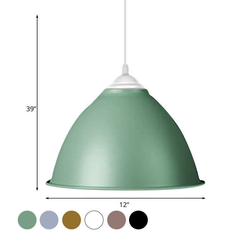 Industrial Dome Shade Pendant Light 1 Light Aluminum Ceiling Fixture in Frosted Green/Yellow for Dining Room Clearhalo 'Ceiling Lights' 'Modern Pendants' 'Modern' 'Pendant Lights' 'Pendants' Lighting' 1044106