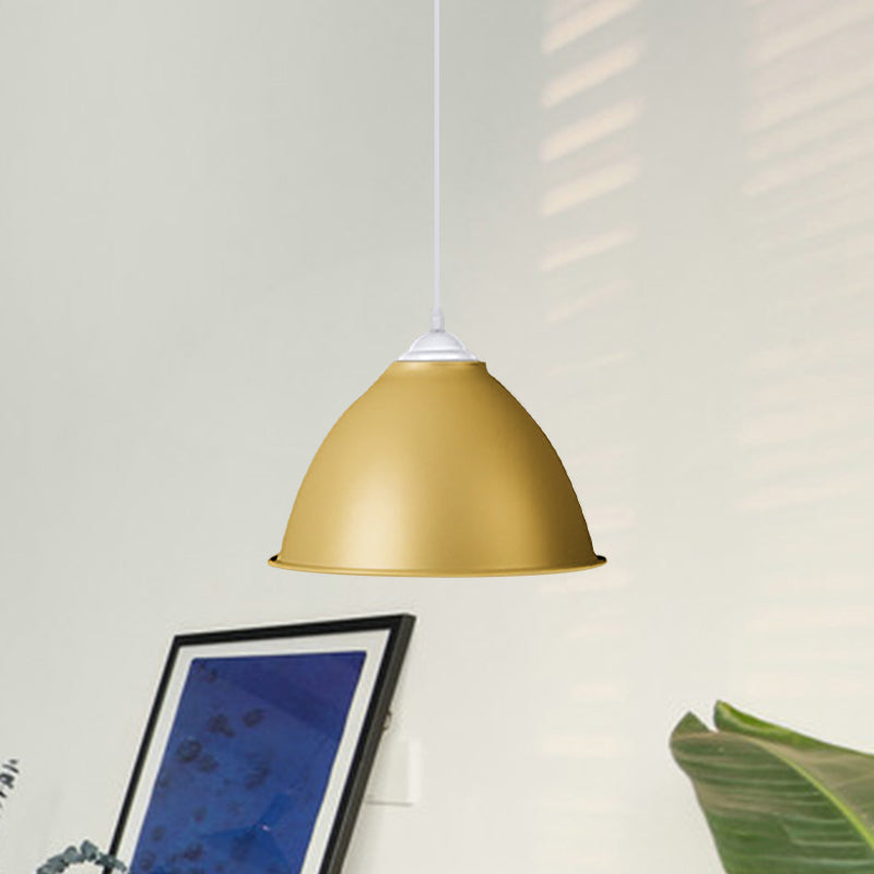 Industrial Dome Shade Pendant Light 1 Light Aluminum Ceiling Fixture in Frosted Green/Yellow for Dining Room Clearhalo 'Ceiling Lights' 'Modern Pendants' 'Modern' 'Pendant Lights' 'Pendants' Lighting' 1044112