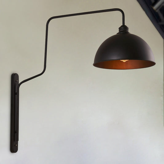1 Head Bowl-Shaped Wall Light Vintage Black Finish Metal Sconce Lighting with Curved Arm for Restaurant Black Clearhalo 'Art deco wall lights' 'Cast Iron' 'Glass' 'Industrial wall lights' 'Industrial' 'Middle century wall lights' 'Modern' 'Rustic wall lights' 'Tiffany' 'Traditional wall lights' 'Wall Lamps & Sconces' 'Wall Lights' Lighting' 1044127