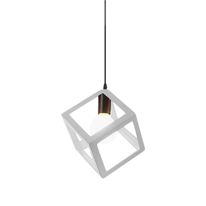 1 Light Hanging Lamp with Cubic Cage Shade Metal Loft Style Dining Room Pendant Light in Red/Blue/Green Clearhalo 'Ceiling Lights' 'Modern Pendants' 'Modern' 'Pendant Lights' 'Pendants' Lighting' 1044151