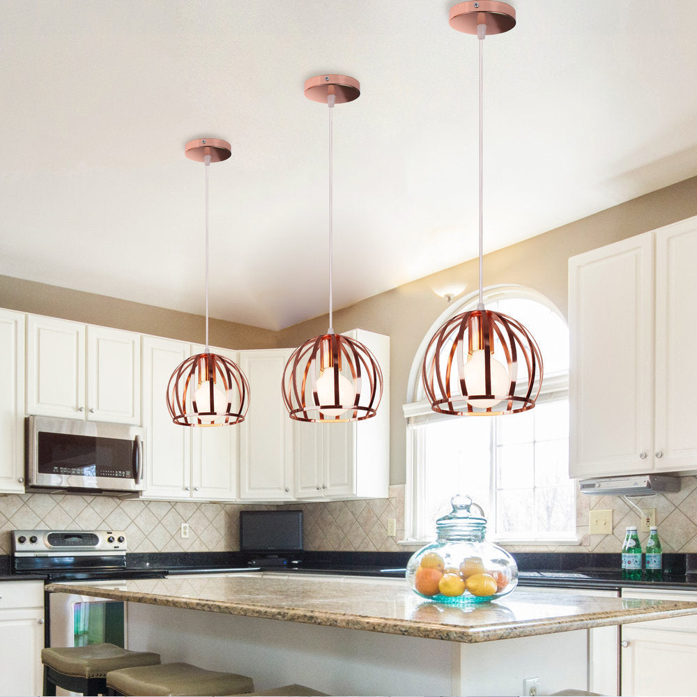 Metal Rose Gold Hanging Fixture Global Cage Shade 1 Head Retro Stylish Pendant Lamp for Kitchen Clearhalo 'Ceiling Lights' 'Modern Pendants' 'Modern' 'Pendant Lights' 'Pendants' Lighting' 104459