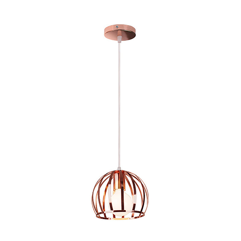 Metal Rose Gold Hanging Fixture Global Cage Shade 1 Head Retro Stylish Pendant Lamp for Kitchen Clearhalo 'Ceiling Lights' 'Modern Pendants' 'Modern' 'Pendant Lights' 'Pendants' Lighting' 104460