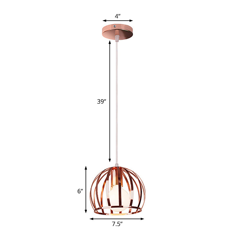 Metal Rose Gold Hanging Fixture Global Cage Shade 1 Head Retro Stylish Pendant Lamp for Kitchen Clearhalo 'Ceiling Lights' 'Modern Pendants' 'Modern' 'Pendant Lights' 'Pendants' Lighting' 104461