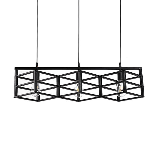 Black Linear Cage Suspension Light Vintage Industrial Metal 3 Bulbs Hallway Pendant Lamp Clearhalo 'Art Deco Pendants' 'Black' 'Cast Iron' 'Ceiling Lights' 'Ceramic' 'Crystal' 'Industrial Pendants' 'Industrial' 'Metal' 'Middle Century Pendants' 'Pendant Lights' 'Pendants' 'Rustic Pendants' 'Tiffany' Lighting' 104683