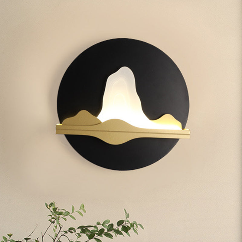 Asian LED Flush Wall Sconce Black-Gold Mountain and River Wall Mural Light with Iron Shade Black-Gold Clearhalo 'Wall Lamps & Sconces' 'Wall Lights' Lighting' 1046866