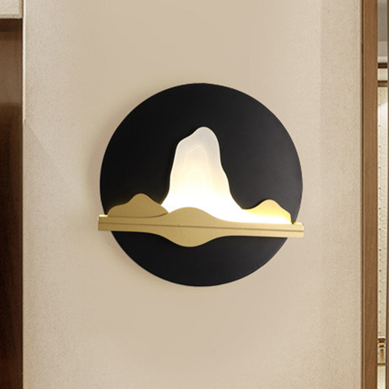 Asian LED Flush Wall Sconce Black-Gold Mountain and River Wall Mural Light with Iron Shade Clearhalo 'Wall Lamps & Sconces' 'Wall Lights' Lighting' 1046867