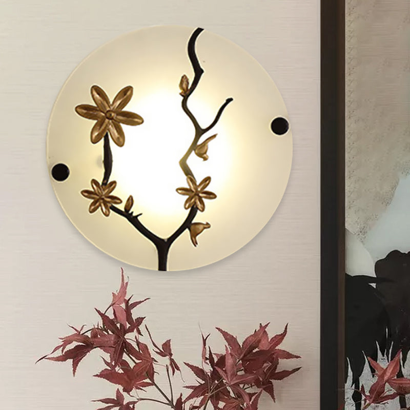 Flower Branch Bedside Mural Wall Lamp Opal Frosted Glass LED Asia Wall Mounted Light in Gold Gold Clearhalo 'Wall Lamps & Sconces' 'Wall Lights' Lighting' 1046870