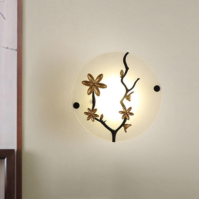 Flower Branch Bedside Mural Wall Lamp Opal Frosted Glass LED Asia Wall Mounted Light in Gold Clearhalo 'Wall Lamps & Sconces' 'Wall Lights' Lighting' 1046871