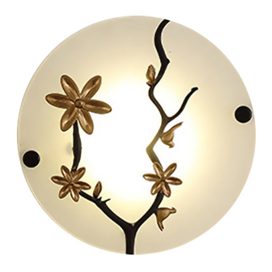 Flower Branch Bedside Mural Wall Lamp Opal Frosted Glass LED Asia Wall Mounted Light in Gold Clearhalo 'Wall Lamps & Sconces' 'Wall Lights' Lighting' 1046872