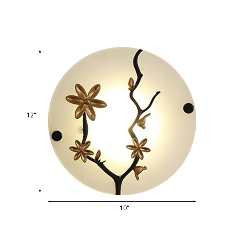 Flower Branch Bedside Mural Wall Lamp Opal Frosted Glass LED Asia Wall Mounted Light in Gold Clearhalo 'Wall Lamps & Sconces' 'Wall Lights' Lighting' 1046873