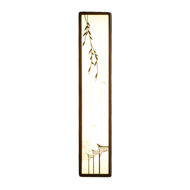 Acrylic Rectangle Mural Light Flush Mount Asian Brown LED Wall Light Sconce with Bamboo and House Pattern Clearhalo 'Wall Lamps & Sconces' 'Wall Lights' Lighting' 1046876