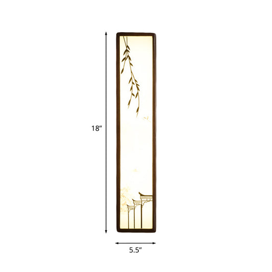 Acrylic Rectangle Mural Light Flush Mount Asian Brown LED Wall Light Sconce with Bamboo and House Pattern Clearhalo 'Wall Lamps & Sconces' 'Wall Lights' Lighting' 1046877