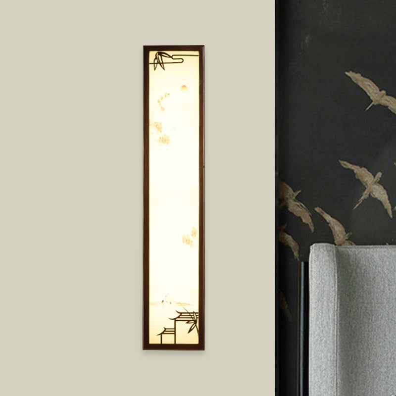 Acrylic Rectangle Mural Light Flush Mount Asian Brown LED Wall Light Sconce with Bamboo and House Pattern Clearhalo 'Wall Lamps & Sconces' 'Wall Lights' Lighting' 1046879