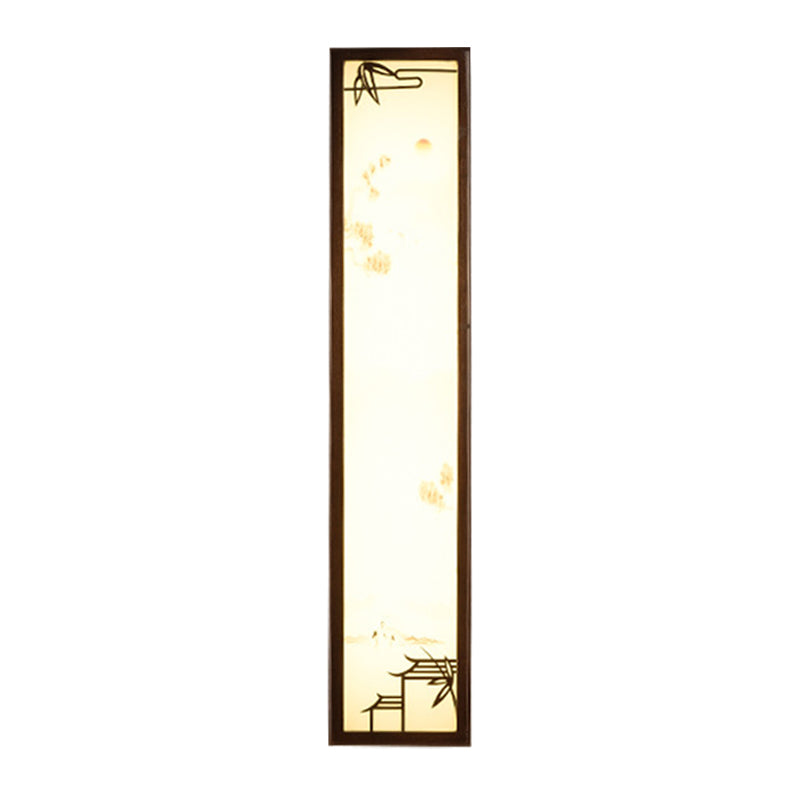 Acrylic Rectangle Mural Light Flush Mount Asian Brown LED Wall Light Sconce with Bamboo and House Pattern Clearhalo 'Wall Lamps & Sconces' 'Wall Lights' Lighting' 1046881