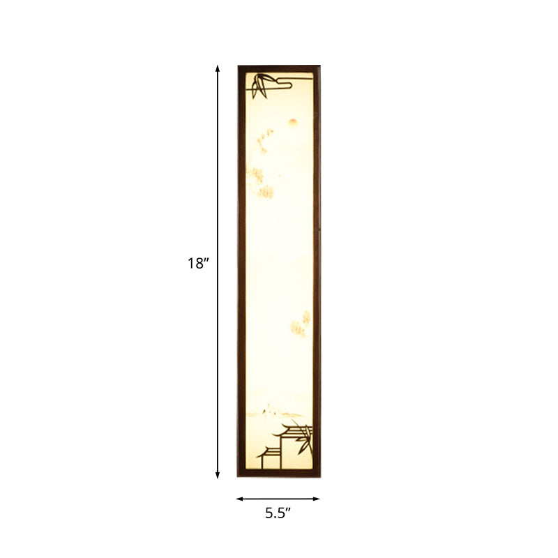 Acrylic Rectangle Mural Light Flush Mount Asian Brown LED Wall Light Sconce with Bamboo and House Pattern Clearhalo 'Wall Lamps & Sconces' 'Wall Lights' Lighting' 1046882