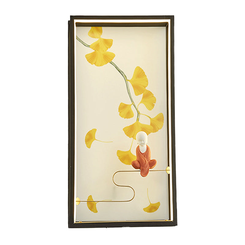 Asia Zen and Ginkgo Leaf LED Sconce Light Acrylic Bedroom LED Wall Mount Mural Lamp in Yellow Clearhalo 'Wall Lamps & Sconces' 'Wall Lights' Lighting' 1046889