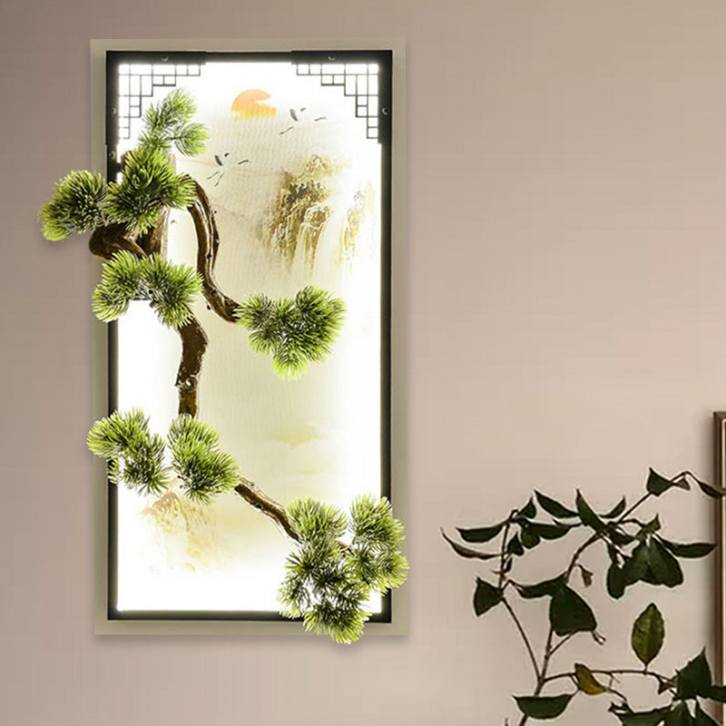 Chinese Landscape Iron Mural Sconce Light LED Flush Mount with Pine Tree Decor in Green Green A Clearhalo 'Wall Lamps & Sconces' 'Wall Lights' Lighting' 1046891