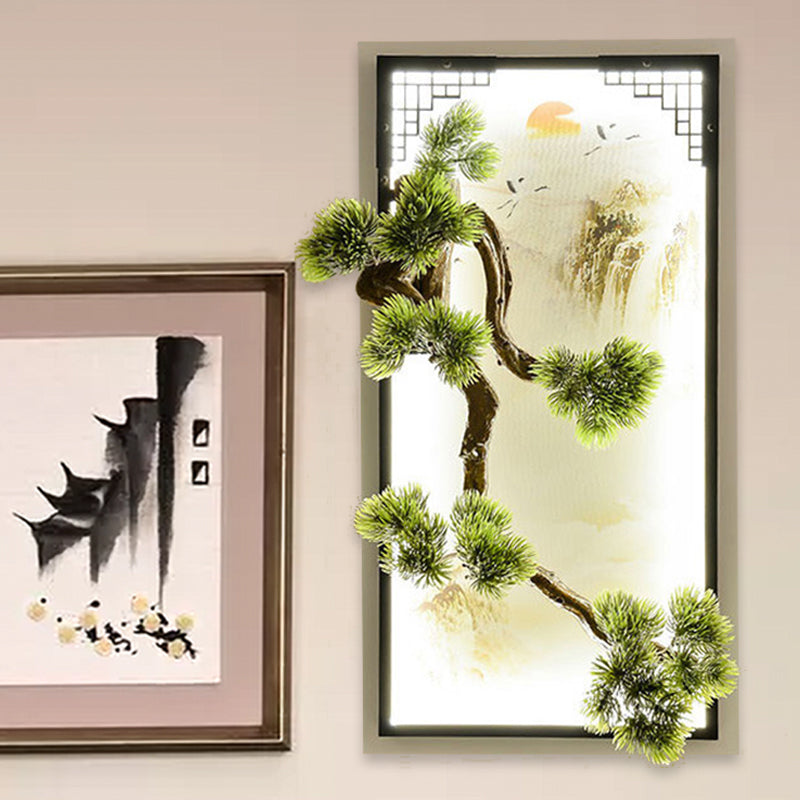 Chinese Landscape Iron Mural Sconce Light LED Flush Mount with Pine Tree Decor in Green Clearhalo 'Wall Lamps & Sconces' 'Wall Lights' Lighting' 1046892