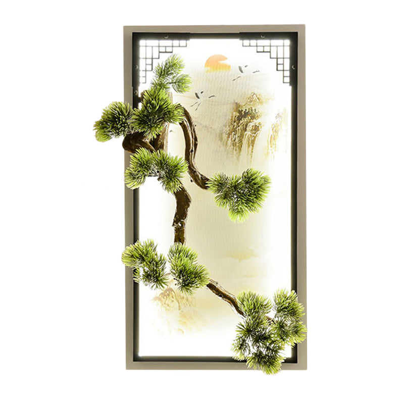 Chinese Landscape Iron Mural Sconce Light LED Flush Mount with Pine Tree Decor in Green Clearhalo 'Wall Lamps & Sconces' 'Wall Lights' Lighting' 1046893