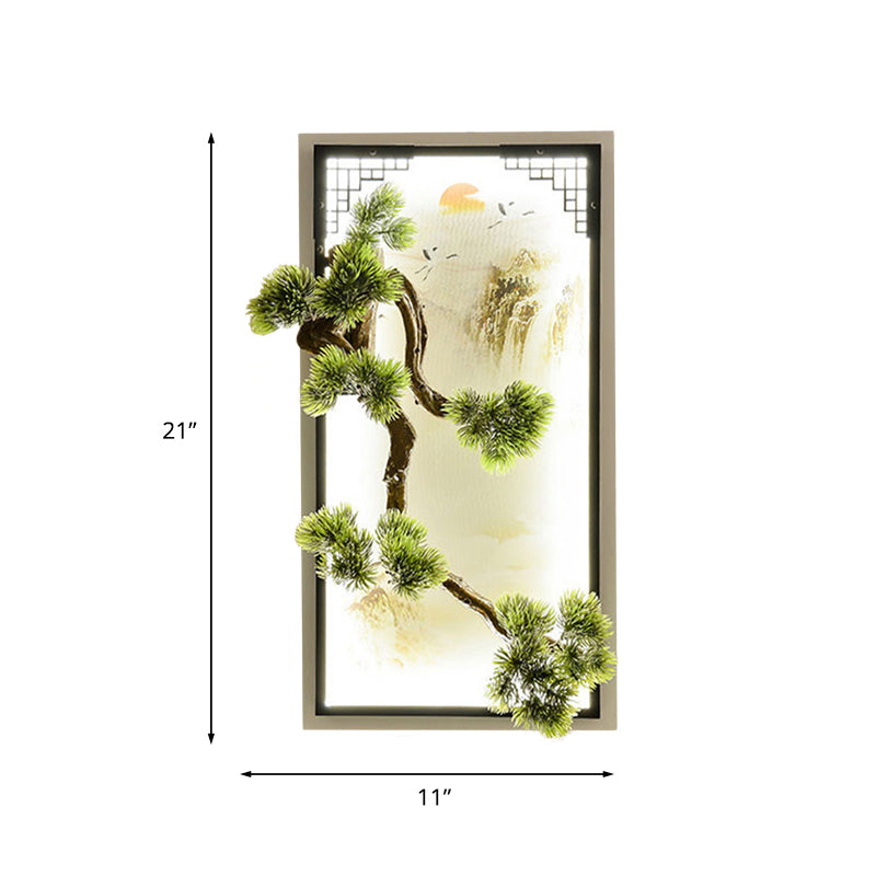 Chinese Landscape Iron Mural Sconce Light LED Flush Mount with Pine Tree Decor in Green Clearhalo 'Wall Lamps & Sconces' 'Wall Lights' Lighting' 1046894