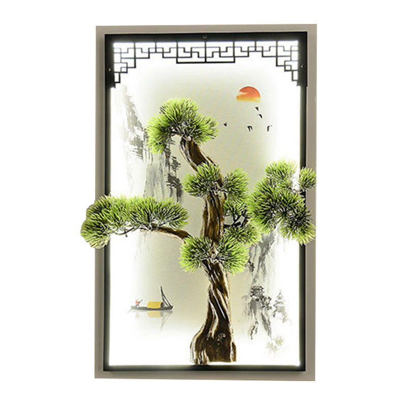 Chinese Landscape Iron Mural Sconce Light LED Flush Mount with Pine Tree Decor in Green Clearhalo 'Wall Lamps & Sconces' 'Wall Lights' Lighting' 1046898