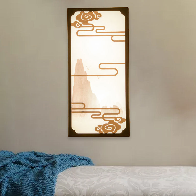 Cloud Patterned Box Mural Light Asian Fabric 2-Light Black Wall Mounted Lamp for Bedroom Clearhalo 'Wall Lamps & Sconces' 'Wall Lights' Lighting' 1046905