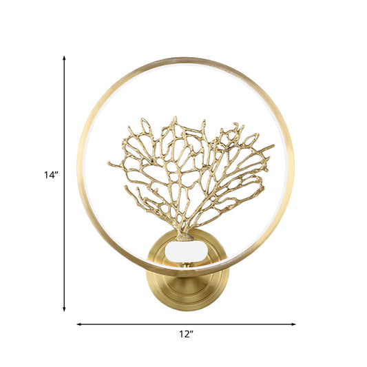 Gold Tree Wall Mount Light Contemporary LED Metallic Wall Mural Lamp with Glowing Hook Clearhalo 'Wall Lamps & Sconces' 'Wall Lights' Lighting' 1046911